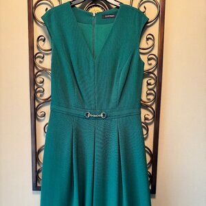 Ellen Tracy Emerald Green Dress w/Gold Buckle Detail